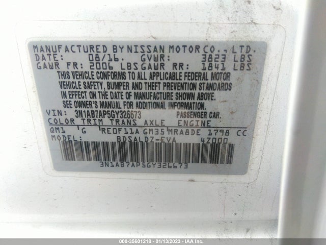 2016 Nissan Sentra, VIN: 3N1AB7AP5GY326673