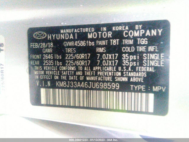 2018 Hyundai Tucson, VIN: KM8J33A46JU698599
