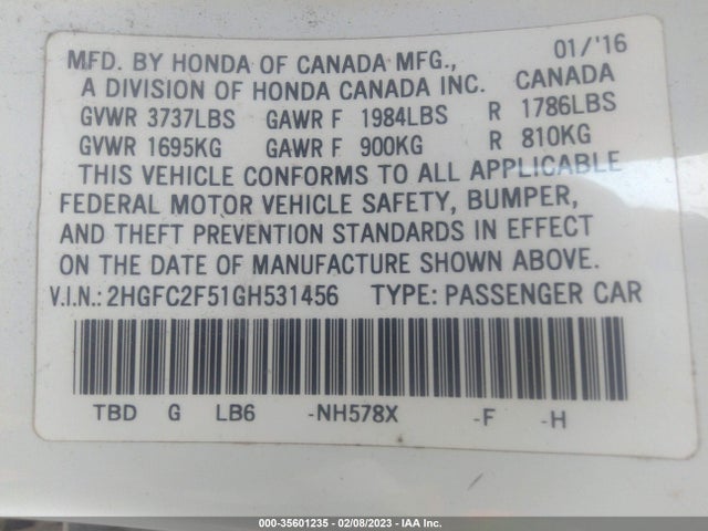 Honda Civic Sedan Lx 2016 2HGFC2F51GH531456 Image 10