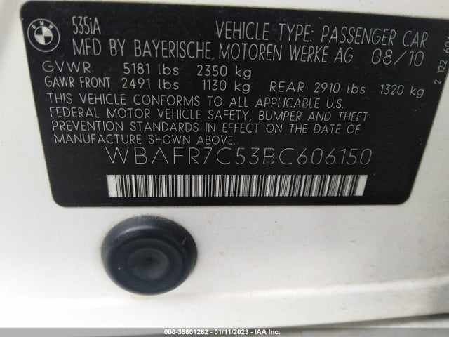 BMW 5 Series 535i 2011 WBAFR7C53BC606150 Image 10