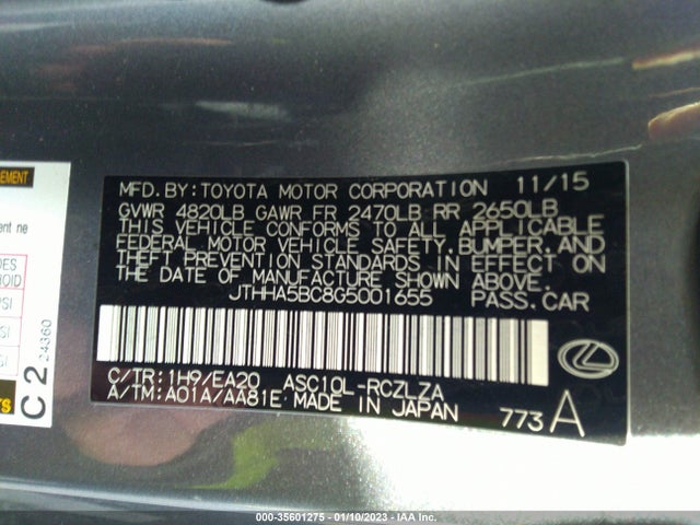 2016 Lexus RC, VIN: JTHHA5BC8G5001655