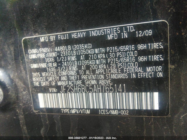 Subaru Forester 2.5x 2010 JF2SH6BC5AH765141 Image 10