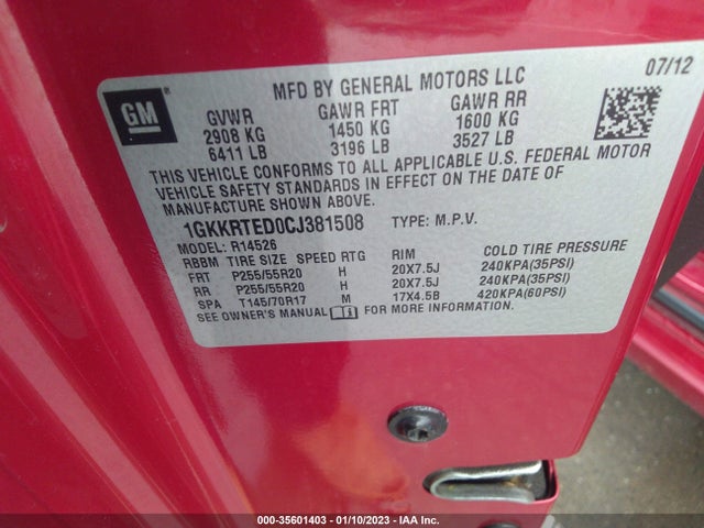 GMC Acadia Denali 2012 1GKKRTED0CJ381508 Image 11