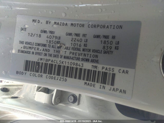 2019 Mazda 3, VIN: JM1BPACL5K1109843