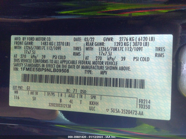 2022 Ford Bronco, VIN: 1FMEE5BP9NLB09508