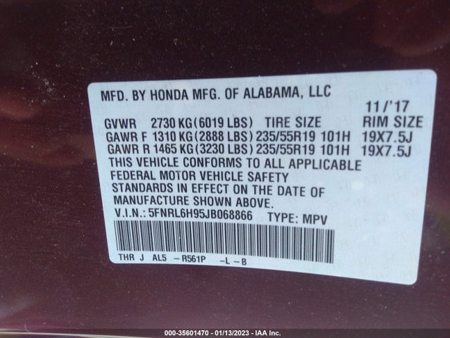 Honda Odyssey 2018 5FNRL6H95JB068866 Image 9