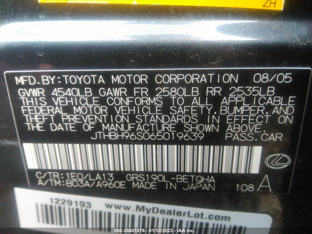 Lexus GS 300 2006 JTHBH96S065019639 Image 10