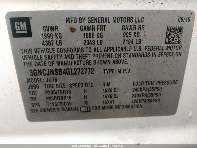 2016 Chevrolet Trax, VIN: 3GNCJNSB4GL272772