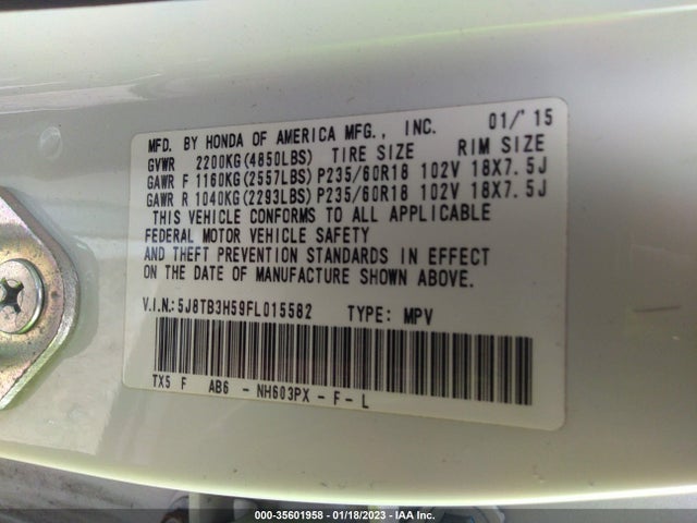 Acura Rdx Tech Pkg 2015 5J8TB3H59FL015582 Image 9