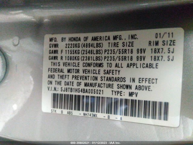 5J8TB1H54BA005021 Acura Rdx Tech Pkg
