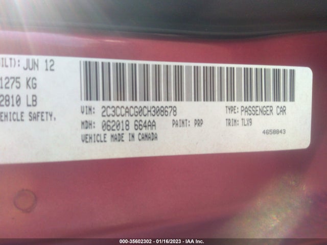 2012 CHRYSLER 300 LIMITED VIN: 2C3CCACG0CH308678
