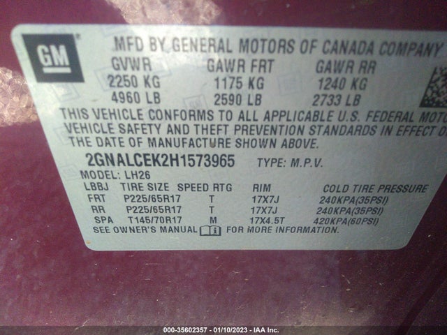 Chevrolet EQUINOX LT 2017 2GNALCEK2H1573965 Image 10