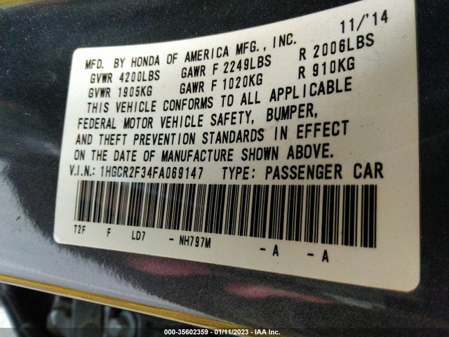 2015 Honda Accord, VIN: 1HGCR2F34FA069147