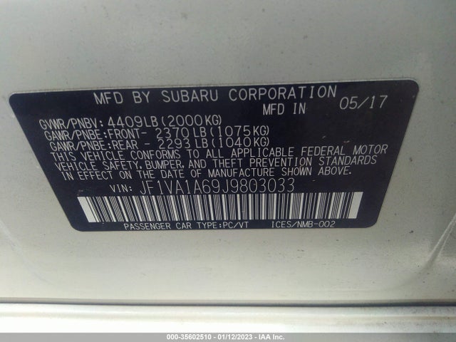 Subaru WRX 2018 JF1VA1A69J9803033 Image 9