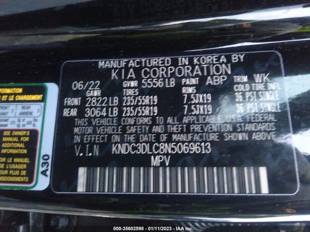 2022 Kia EV6, VIN: KNDC3DLC8N5069613