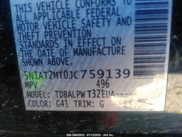 5N1AT2MT0JC759139 Nissan ROGUE S