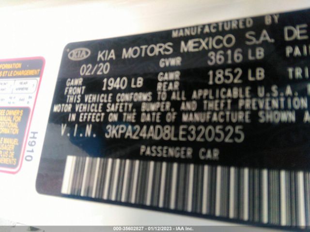 3KPA24AD8LE320525 KIA RIO LX