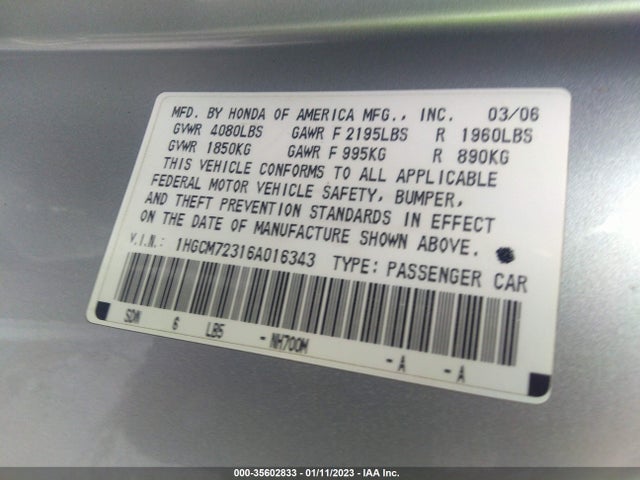 Honda Accord Cpe Lx 2006 1HGCM72316A016343 Image 10