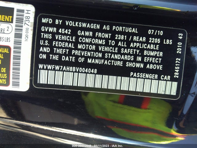 Volkswagen Eos Lux 2011 WVWFW7AH8BV004048 Image 10