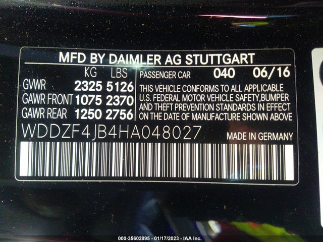 2017 MERCEDES-BENZ E-CLASS E 300 VIN: WDDZF4JB4HA048027