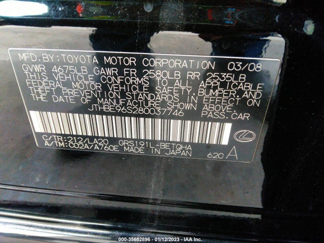 JTHBE96S280037746 Lexus GS 350