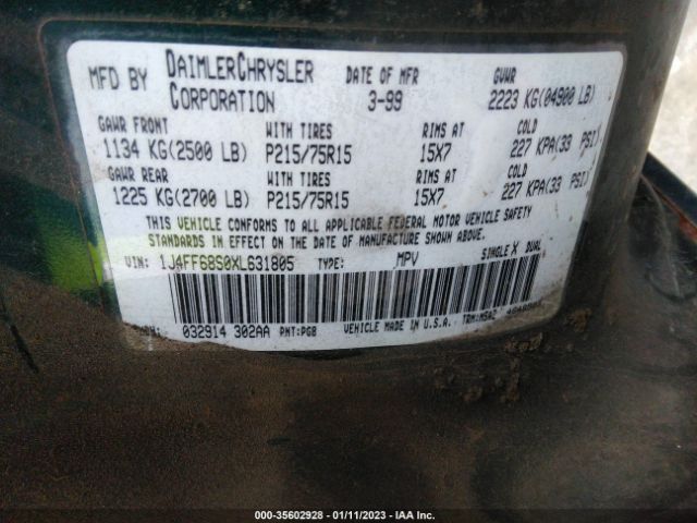 1J4FF68S0XL631805 Jeep Cherokee Sport/classic