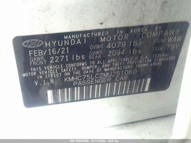 2021 Hyundai Ioniq, VIN: KMHC75LC2MU251060