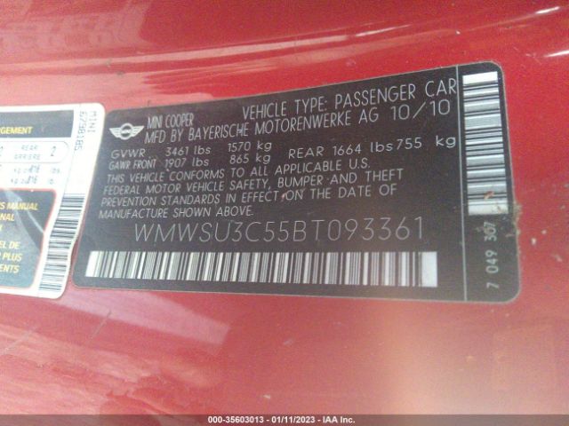 WMWSU3C55BT093361 Mini COOPER HARDTOP