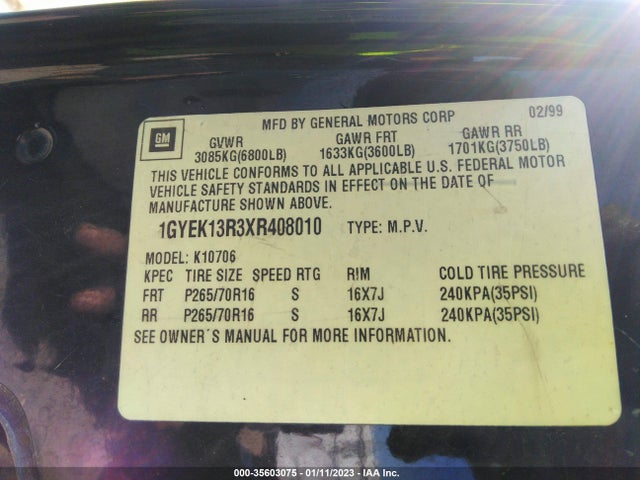 Cadillac Escalade 1999 1GYEK13R3XR408010 Image 10