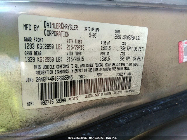 2006 CHRYSLER TOWN & COUNTRY LWB LX VIN: 2A4GP44R16R665945