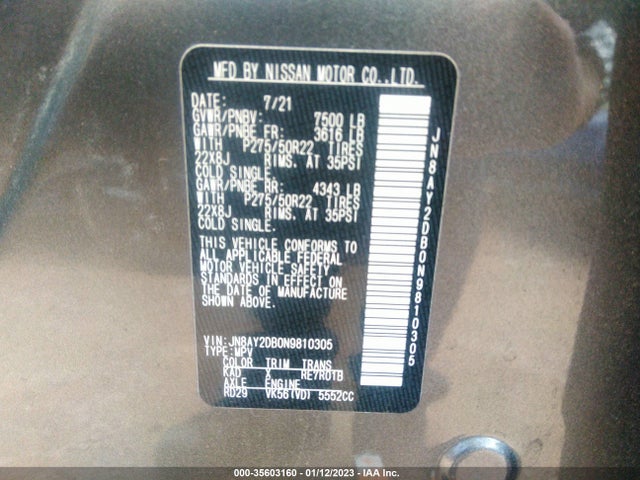 2022 Nissan Armada, VIN: JN8AY2DB0N9810305