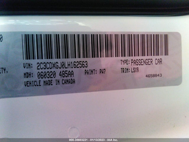 2020 Dodge Charger, VIN: 2C3CDXGJ0LH162563