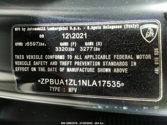 2022 Lamborghini URUS, VIN: ZPBUA1ZL1NLA17535