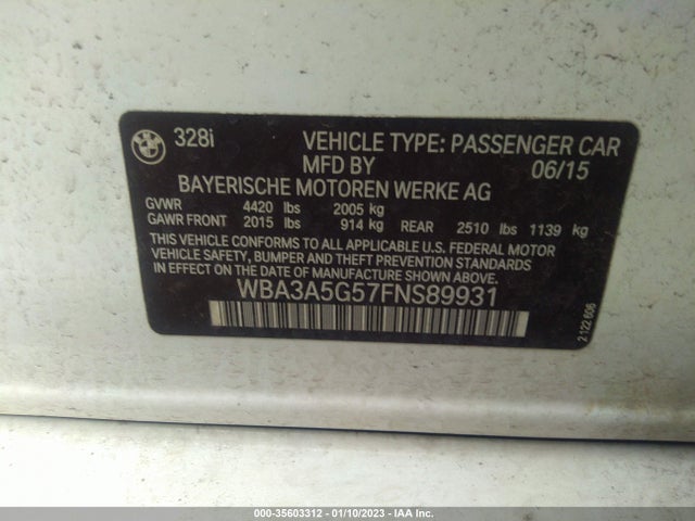 2015 BMW 3 Series, VIN: WBA3A5G57FNS89931