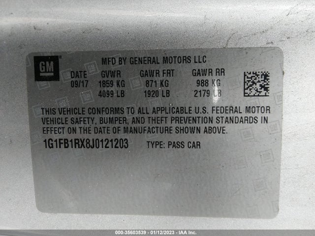 Chevrolet Camaro 1lt 2018 1G1FB1RX8J0121203 Image 10