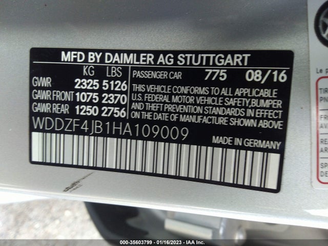2017 Mercedes-Benz E-Class, VIN: WDDZF4JB1HA109009