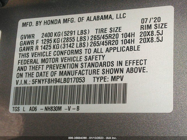 2020 Honda Passport, VIN: 5FNYF8H94LB017053