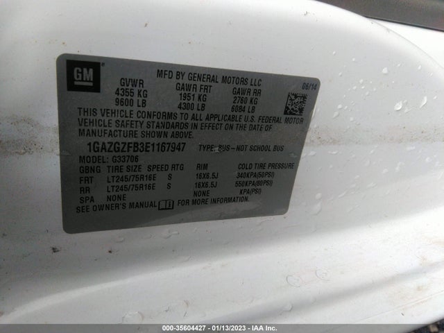 2014 Chevrolet Express, VIN: 1GAZGZFB3E1167947