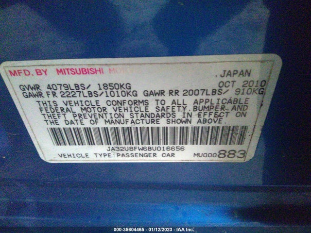 JA32U8FW6BU016656 Mitsubishi LANCER GTS