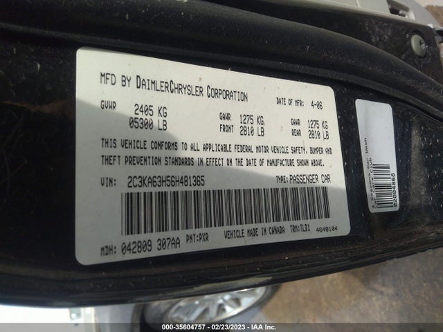 2006 CHRYSLER 300 C VIN: 2C3KA63H56H481365