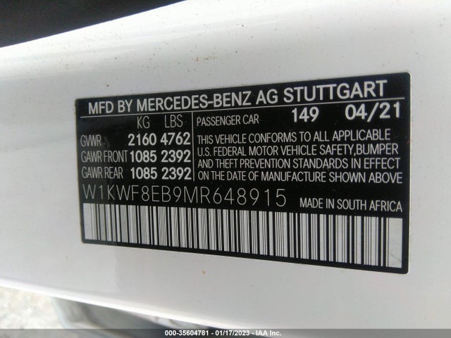 2021 Mercedes-Benz C-Class, VIN: W1KWF8EB9MR648915