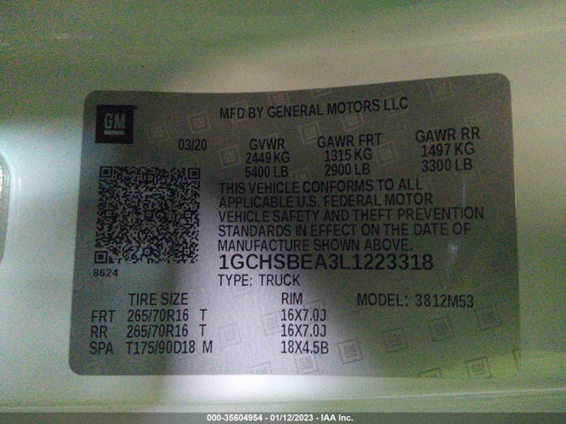 2020 Chevrolet Colorado, VIN: 1GCHSBEA3L1223318