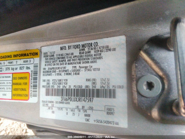 2018 Ford Fusion, VIN: 3FA6P0LUXJR147597