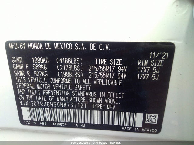 Honda HR-V 2022 3CZRU6H59NM731121 Image 10