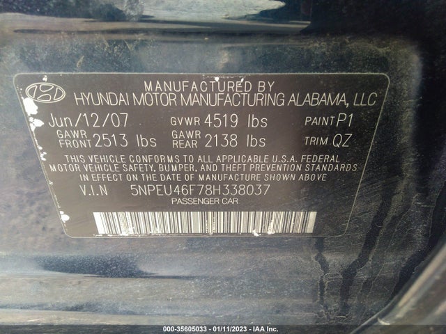 2008 HYUNDAI SONATA SE/LIMITED VIN: 5NPEU46F78H338037