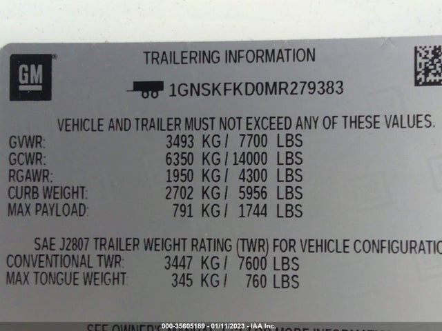 2021 Chevrolet Suburban, VIN: 1GNSKFKD0MR279383