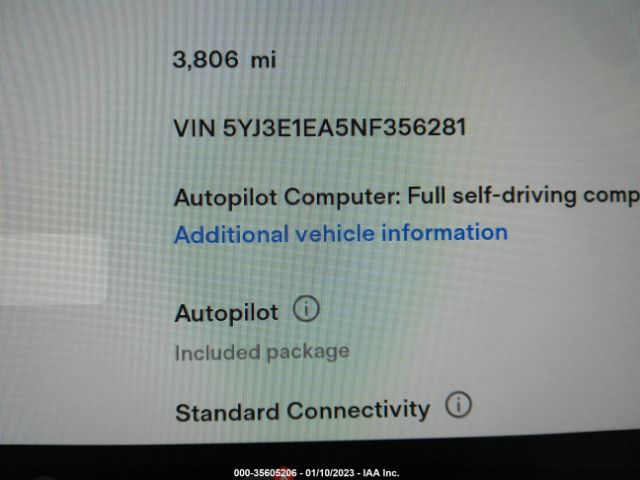 5YJ3E1EA5NF356281 Tesla MODEL 3