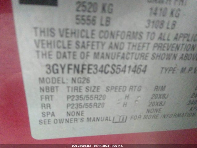3GYFNFE34CS541464 Cadillac Srx Premium Collection