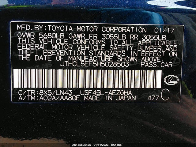 2017 Lexus LS, VIN: JTHCL5EF5H5028503
