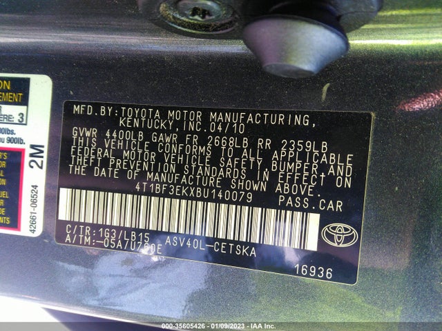 2011 TOYOTA CAMRY VIN: 4T1BF3EKXBU140079